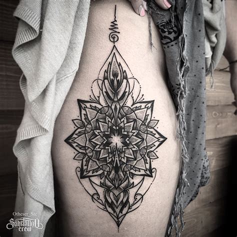 Dotwork Flower Symmetry tattoo on Hip - Best Tattoo Ideas Gallery