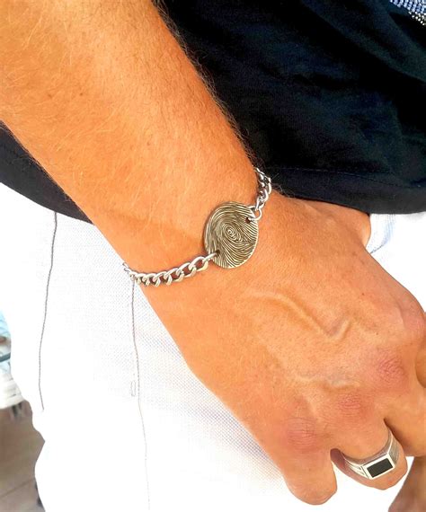 Actual Fingerprint Bracelet Loved One's Fingerprint | Etsy | Bracelets, Bracelets for men, Chain ...