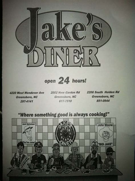 Jake's Diner Menu, Menu for Jake's Diner, Greensboro, Piedmont Triad ...