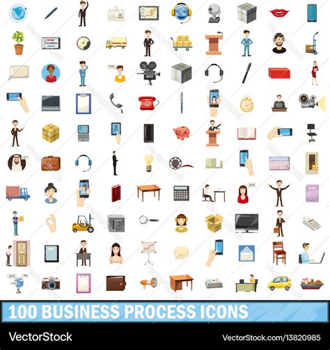 100 business process icons set cartoon style Vector Image