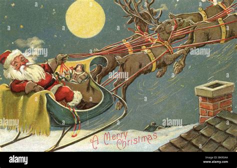 Father Christmas Riding in the Sleigh Stock Photo - Alamy