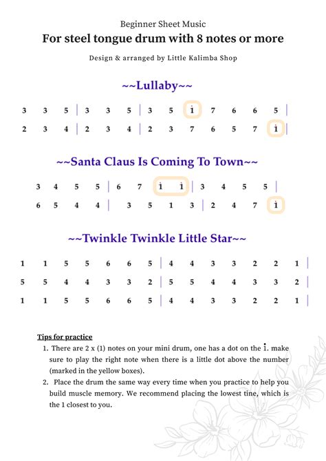 Beginner's Guide to Steel Tongue Drum: Easy Sheet Music and Practice T, partition tongue drum 13 ...