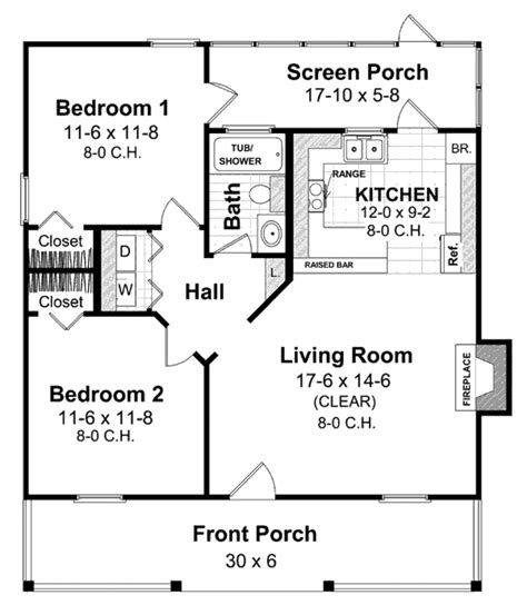 Cottage Style House Plan - 2 Beds 1 Baths 800 Sq/Ft Plan #21-169 ...