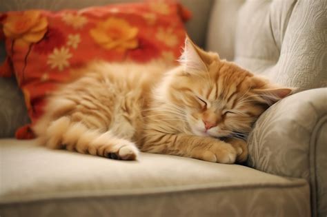 Premium AI Image | Cute cat sleeping or resting on the sofa at home Lazy cat sleeping on the ...