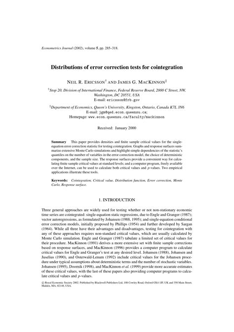 (PDF) Econometrics Journal (2002), volume 5, pp. 285--318.