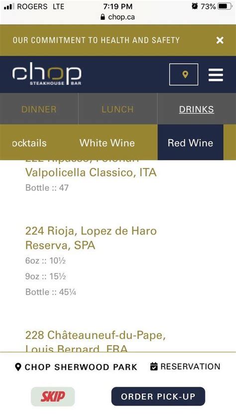 Menu at Chop Steakhouse & Bar, Sherwood Park