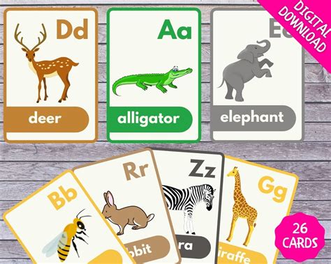 Animal Alphabet Flashcards Alphabet Flashcards - Etsy