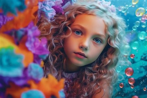 Premium AI Image | Little girl Mermaidcore Summer Vibrant Palette