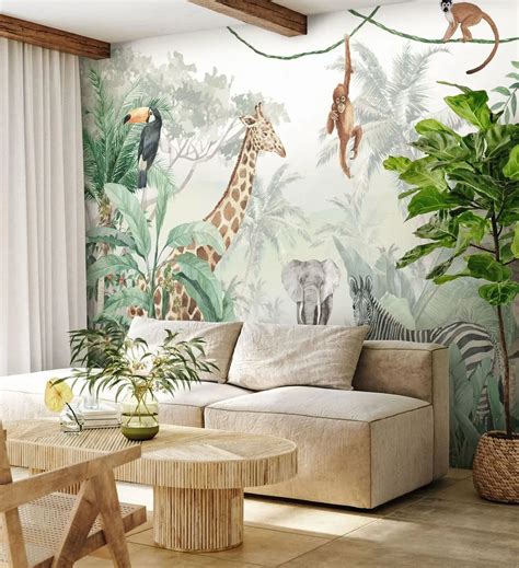 Wall murals Panorama of jungle with animals nr. u74709 - Uwalls.co.uk