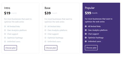 Tailwind css pricing table with hover effect Example