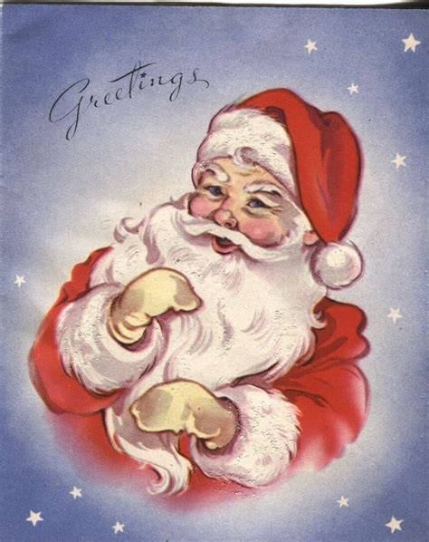 Vintage Christmas Card - Santa Claus with Glitter | Vintage christmas cards, Vintage christmas ...