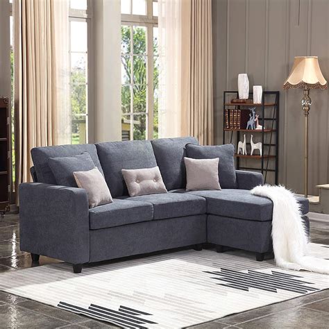 HONBAY Convertible Sectional Sofa Couch, L-Shaped Couch with Modern Linen Fabric for Small Space ...