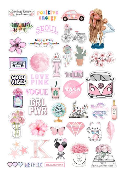 Pink stickers aesthetic | Scrapbook stickers printable, Free printable ...