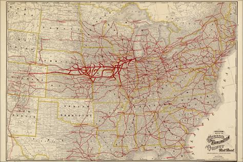 24x36 Poster Map Of Chicago Burlington & Quincy Railroad 1881