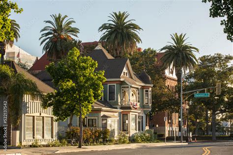 Sunset view of historic downtown Santa Ana, California, USA. Stock ...