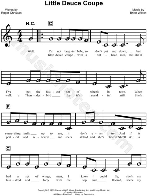 The Beach Boys "Little Deuce Coupe" Sheet Music for Beginners in C ...