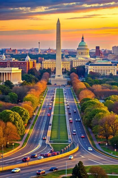 Washington DC Skyline Washington DC skyline of monuments and highways ...