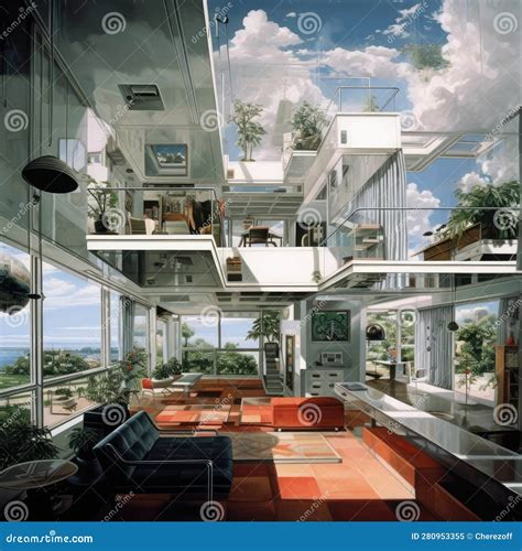 The Interior of the House of the Future Stock Illustration - Illustration of real, flat: 280953355