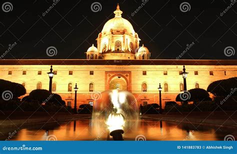 LED Lights Lighting Up the Rashtrapati Bhavan in New Delhi,India. Rashtrapati Bhavan is the ...