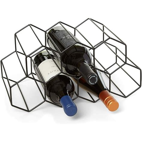 Countertop Wine Rack - 9 Bottle Wine Holder for Wine Storage - No Assembly Required - Modern ...