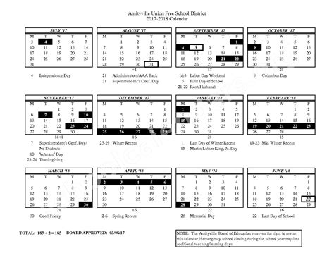 2017 - 2018 District Calendar | Northwest Elementary School – Amityville, NY