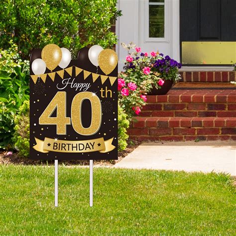 Buy Large Happy 40th Birthday Party Yard Sign Black Gold 40 Birthday Yard Signs with Stakes and ...