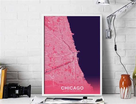 CHICAGO Illinois IL US Map Poster Color Hometown City Print Modern Home ...