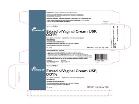 Estradiol Vaginal Cream USP 0.01%, 1 1/2 oz, Amneal (RX) Ingredients ...