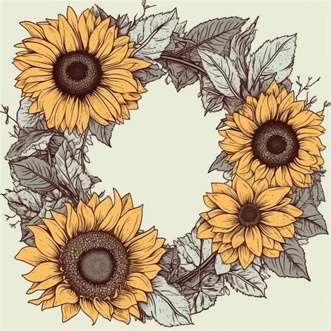 Premium AI Image | a drawing of sunflowers with leaves and leaves.