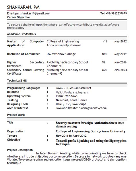 Resume Sample In Word Format For Freshers – Coverletterpedia