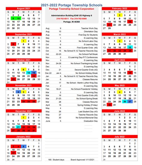 Portage Township Schools Calendar 2021-2022 [PDF]