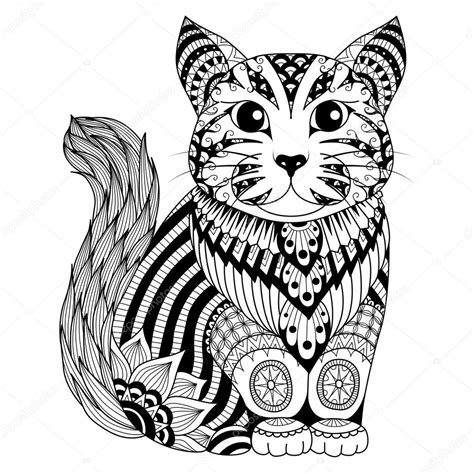 Drawing zentangle cat for coloring page, shirt design effect, logo, tattoo and decoration. Stock ...