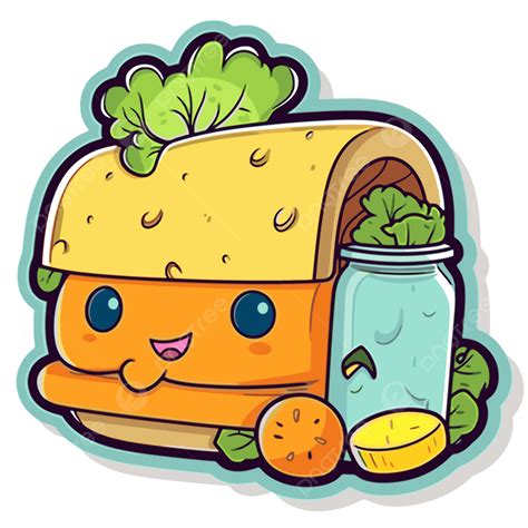 Kawaii Sandwich Sticker Clipart Vector, Sticker Design With Cartoon Packed Lunch Isolated ...