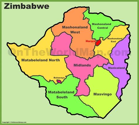 Provinces of Zimbabwe - Administrative divisions map of Zimbabwe ...