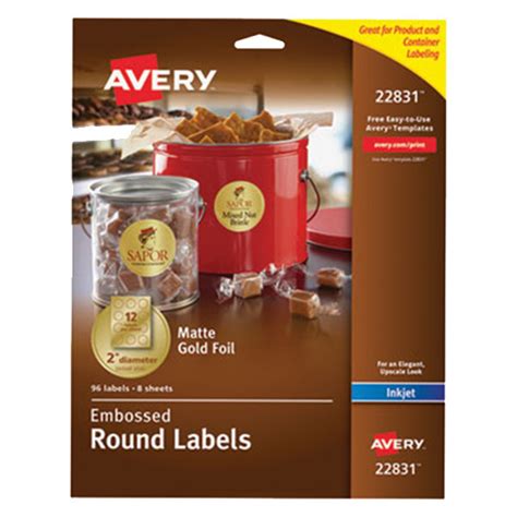 Avery® 22831 Easy Peel 2" Gold Embossed Matte Round Foil Labels - 96/Pack