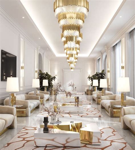 White And Gold Shine Bright In This Luxury Hotel Lobby | Luxury hotels lobby, Hotel lobby ...