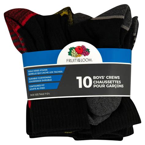 Fruit of the Loom Boys Crew Socks -10 Pack- Size 9-2.5 | Walmart Canada