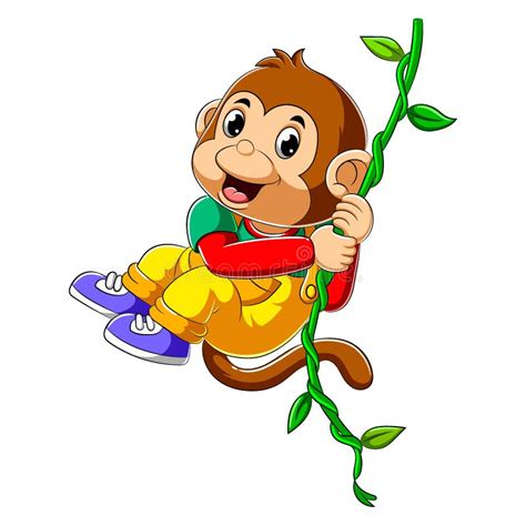 Monkey Swinging On Vines Cartoon Stock Vector - Illustration of laughing, leaf: 58956973