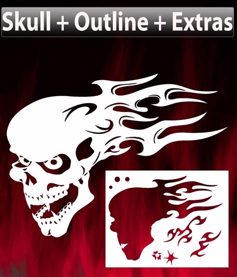 Flame Skull 4 Airbrush Stencil Spray Vision Template | Skull stencil, Free stencils, Free ...