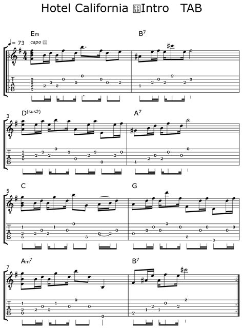 Hotel California ～Intro TAB - Sheet music for Acoustic Guitar