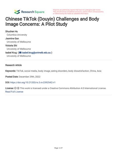 (PDF) Chinese TikTok (Douyin) Challenges and Body Image Concerns: A Pilot Study