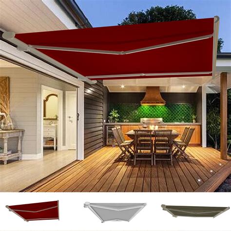 Garden Awning Retractable Canopy Electric Patio Shelter with LED Lights ...