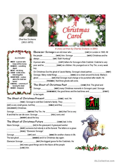 A Christmas Carol Summary Cloze gene…: English ESL worksheets pdf ...