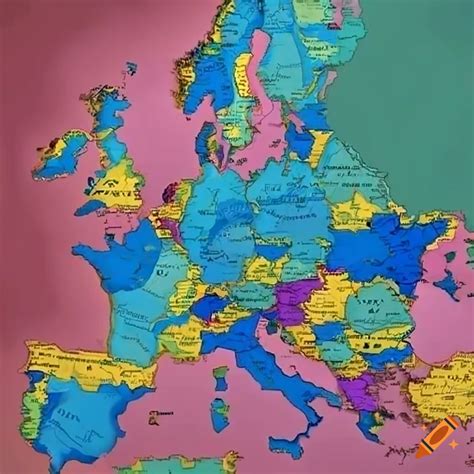 Map with names of european countries