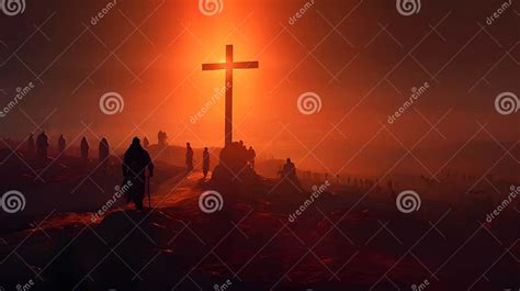 Jesus and Cross on Golgotha Hill, Red Sky, Sunset, Dawn, Christ ...