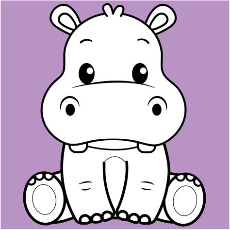 Cute Hippo, Kawaii Hippo black and white outline for coloring book. 13754610 Vector Art at Vecteezy