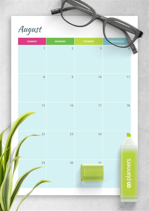 Download Printable Colorful monthly calendar PDF