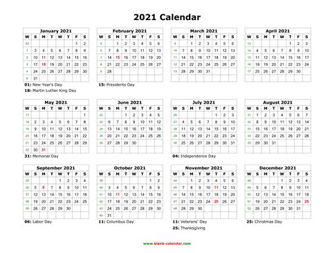 2021 Yearly Blank Calendar Template Free Printable Templates - Riset