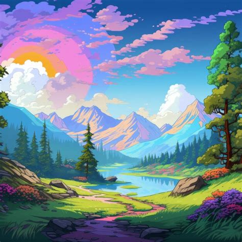 Premium AI Image | Vibrant Pixelart Landscape A Whistlerian Masterpiece