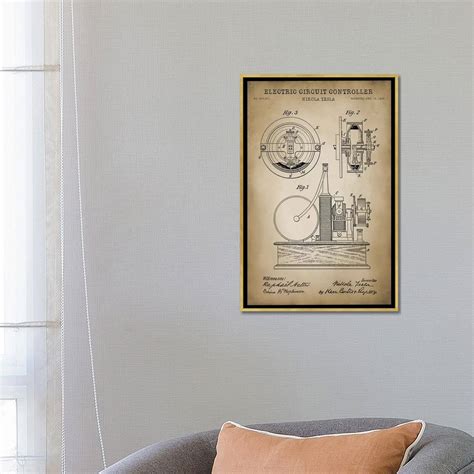 iCanvas "Tesla Electric Circuit Controller, Beige" by PatentPrintStore Framed Canvas Print - Bed ...